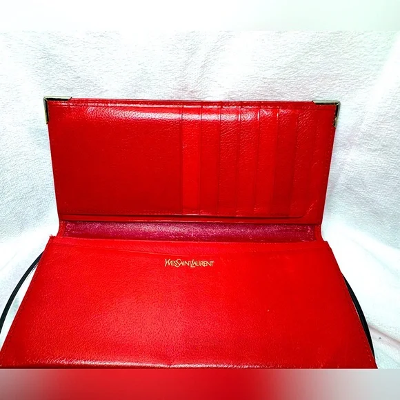 YSL Red Leather Wallet Monogram,Rare 80s Classic Yves Saint Laurent Vintage - Picture 3 of 14